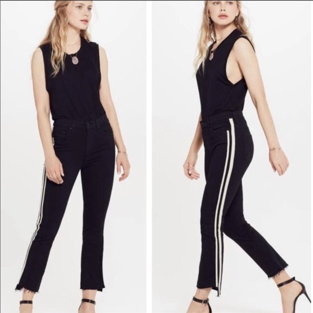 MOTHER Black Cropped Jeans with White Side Stripes
